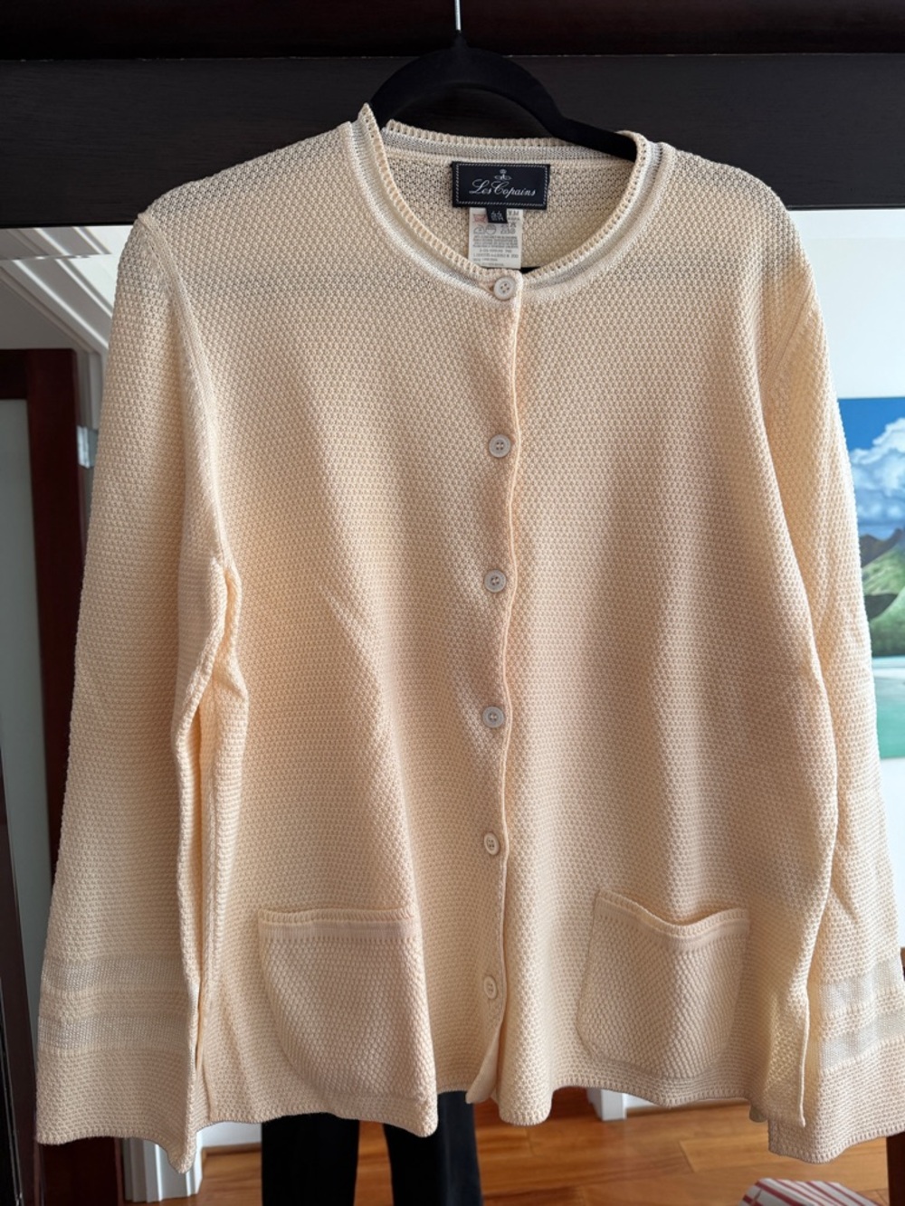 Les Copains Cream Pointelle Knit Cardigan size 44